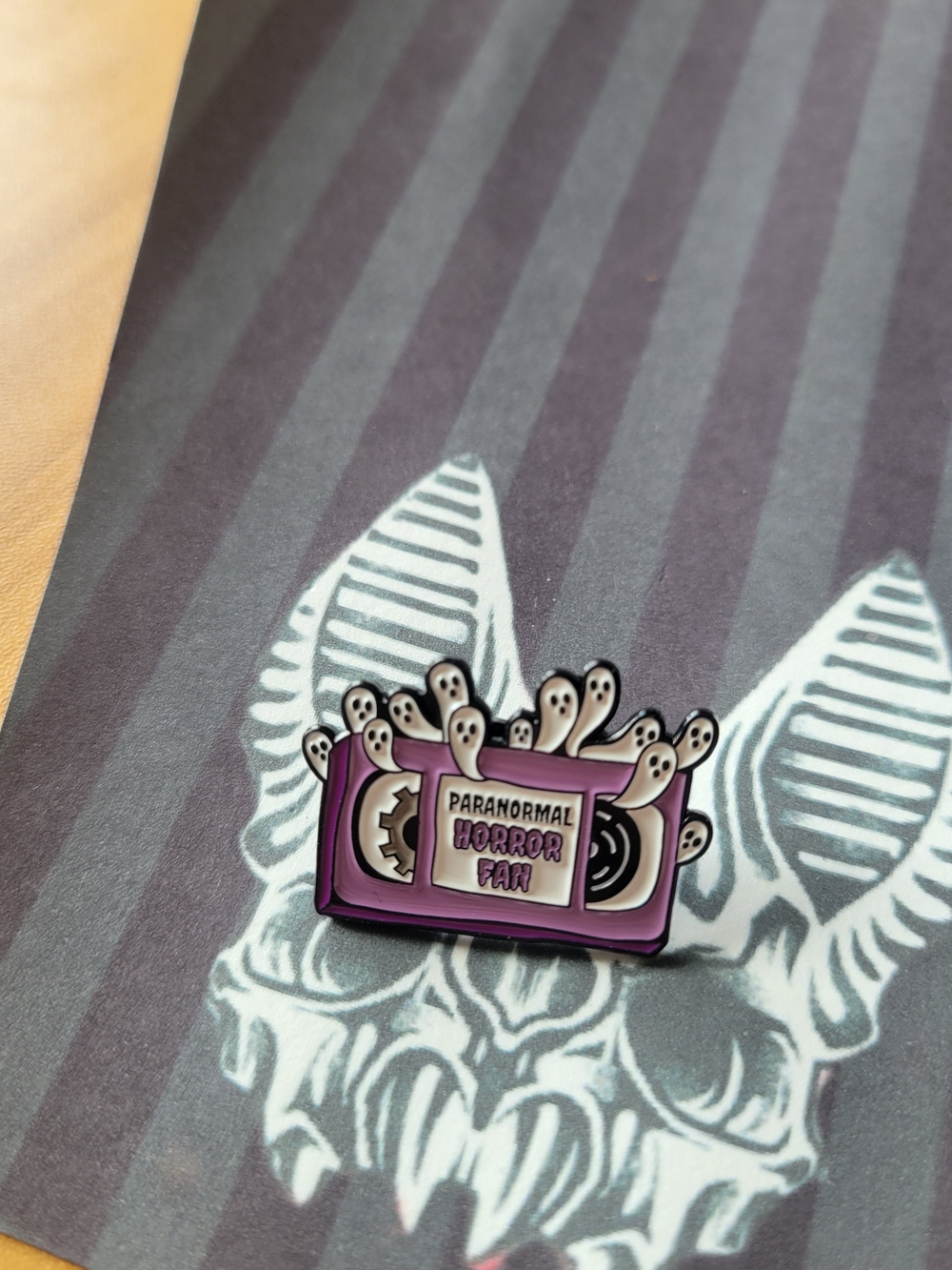 💀NEW💀Paranormal Horror Fan Purple VHS Pin